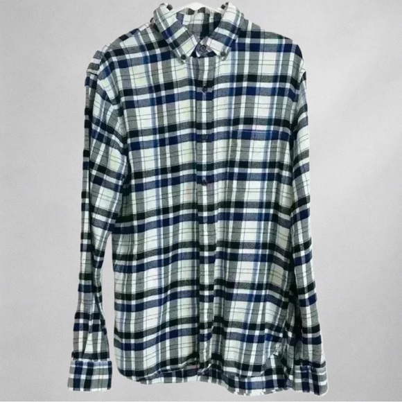 Lands' End Slim Fit Flannel Mens L Blue Plaid Button-Up Shirt Long Sleeve - Picture 1 of 6